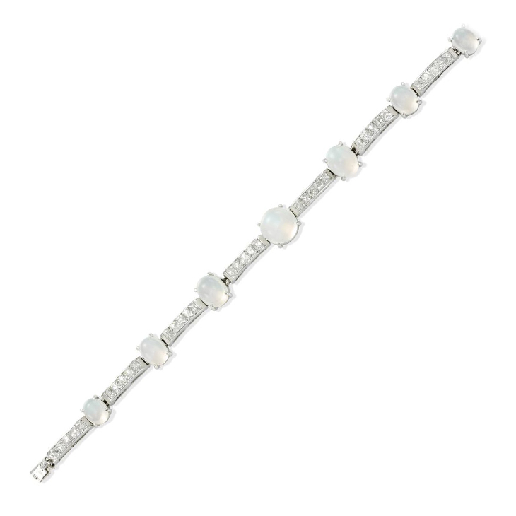 An Early 20th Century Moonstone and French-cut Diamond Bracelet, circa 1930