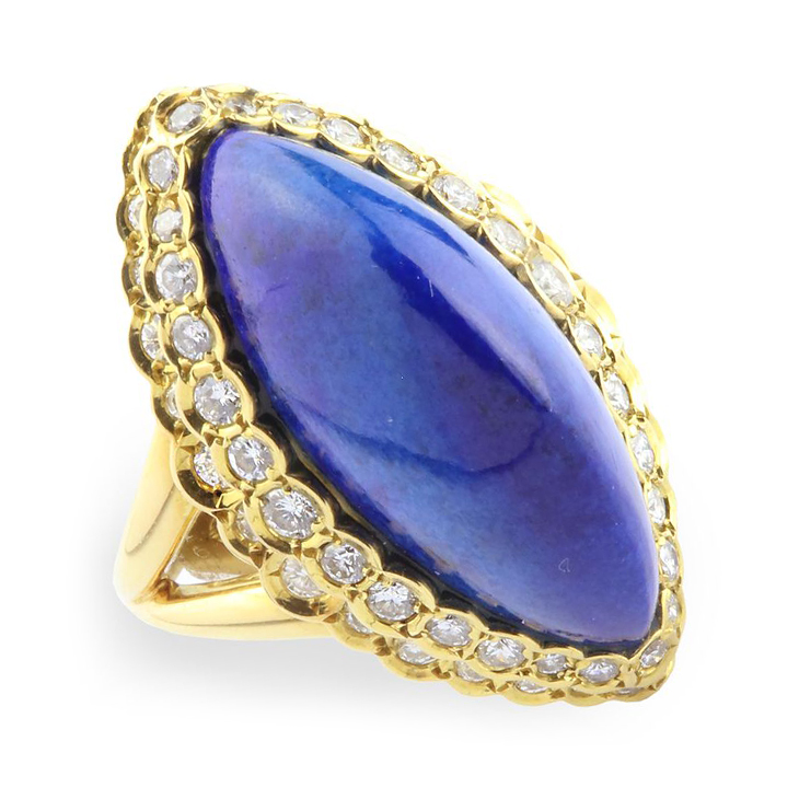 A Lapis Lazuli and Diamond Dome Ring, by Cartier, circa 1970