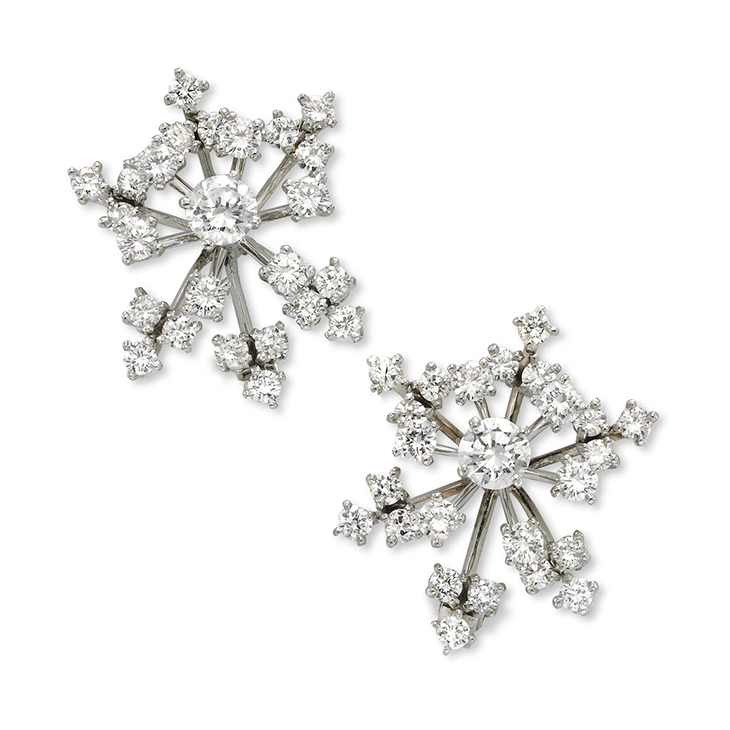 A Pair of Diamond Spray Ear Clips, by Cartier, circa 1960