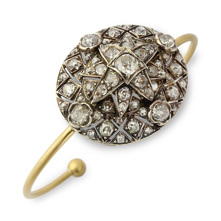 A Old European-cut Diamond Cluster Cuff Bracelet
