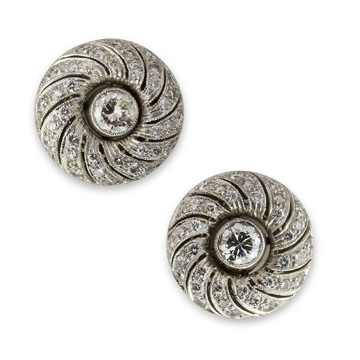 A Pair of Early 20th Century Diamond Spiral Stud Earrings, circa 1920