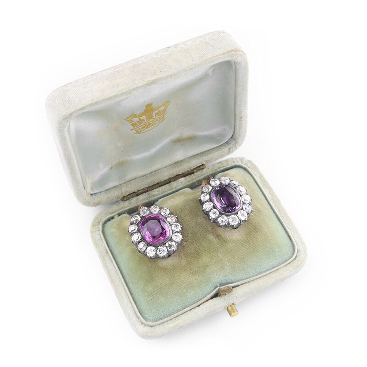 A Pair of late 19th Century Sapphire and Diamond Cluster Earrings, Russian
