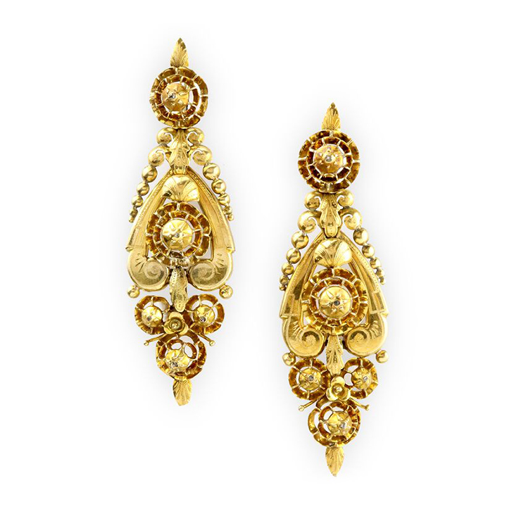 A Pair of Georgian Diamond and Gold Ear Pendants