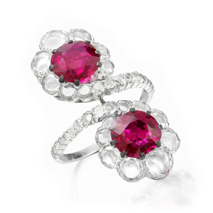 A Burmese Ruby and Diamond Twin Stone Ring, by BHAGAT