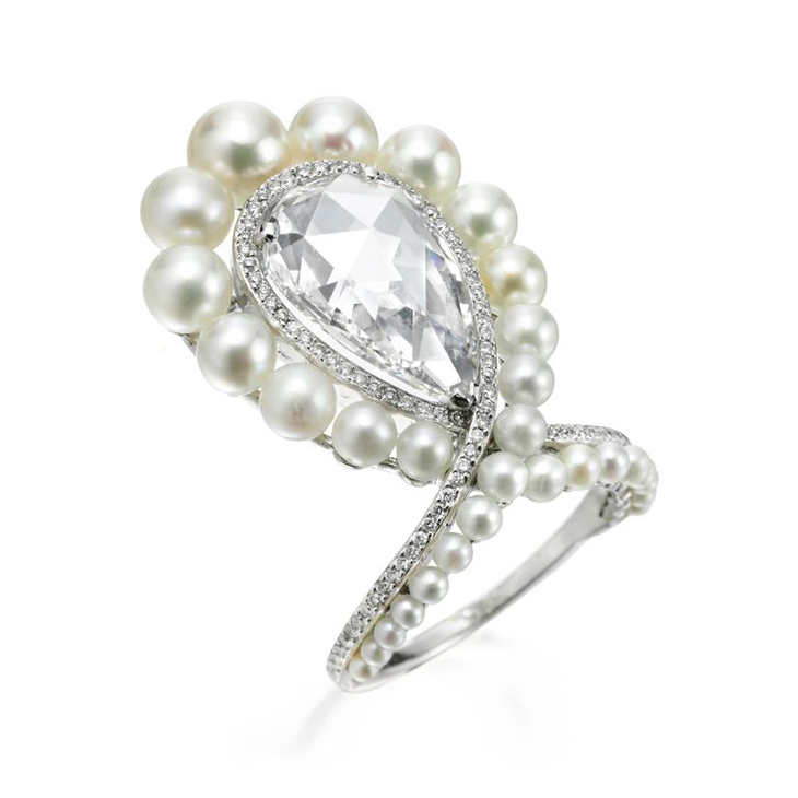 A Natural Pearl and Rose-cut Diamond Ring, by BHAGAT