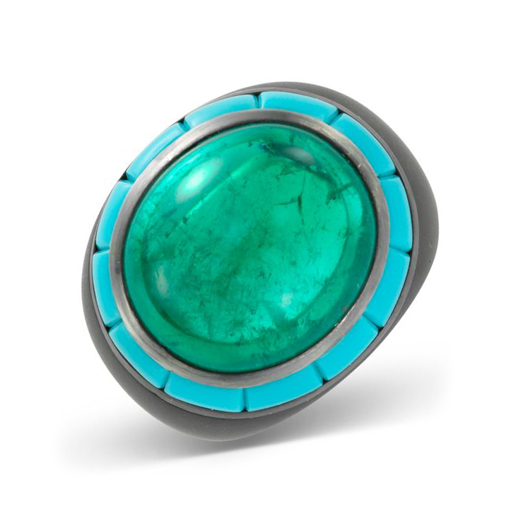 A Cabochon Emerald and Turquoise Ring, by Hemmerle