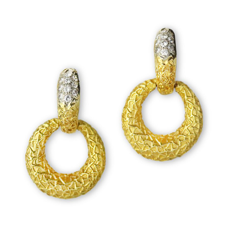 A Pair Gold and Diamond Hoop Ear Pendants, by Van Cleef & Arpels