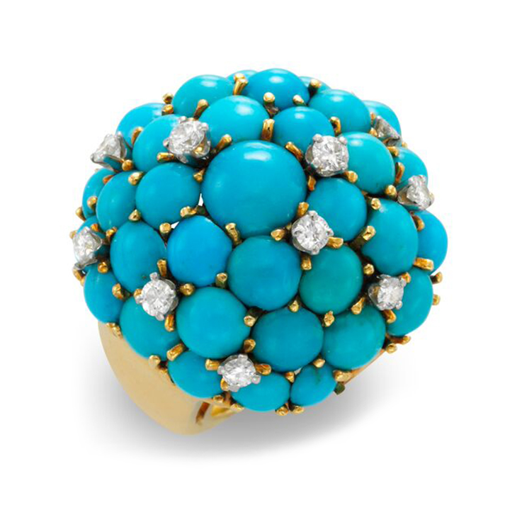 A Turquoise and Diamond Cluster Ring, by Van Cleef & Arpels, circa 1970