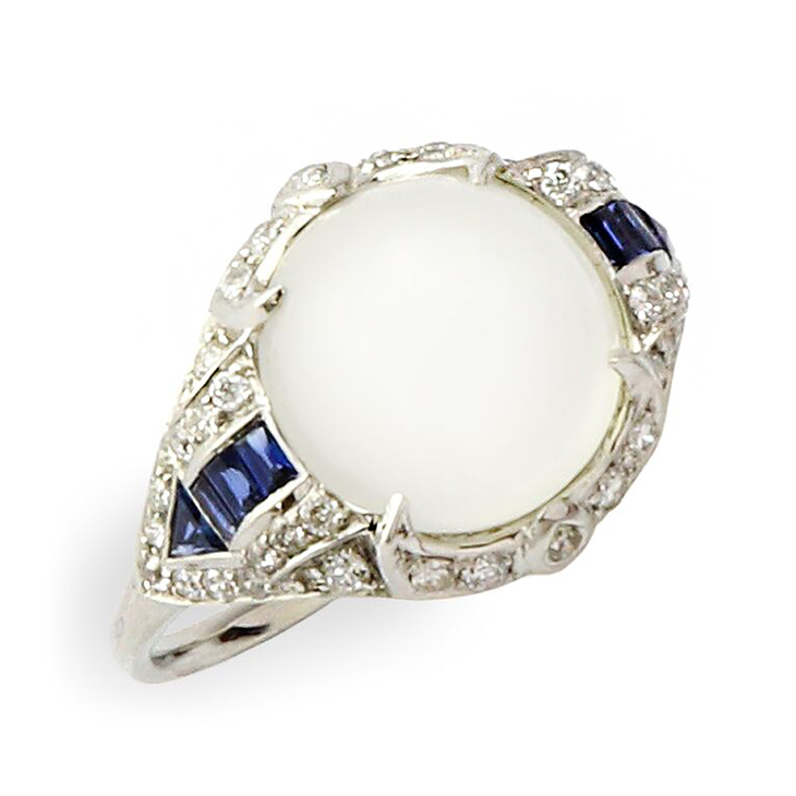 An Art Deco Moonstone, Sapphire and Diamond Ring