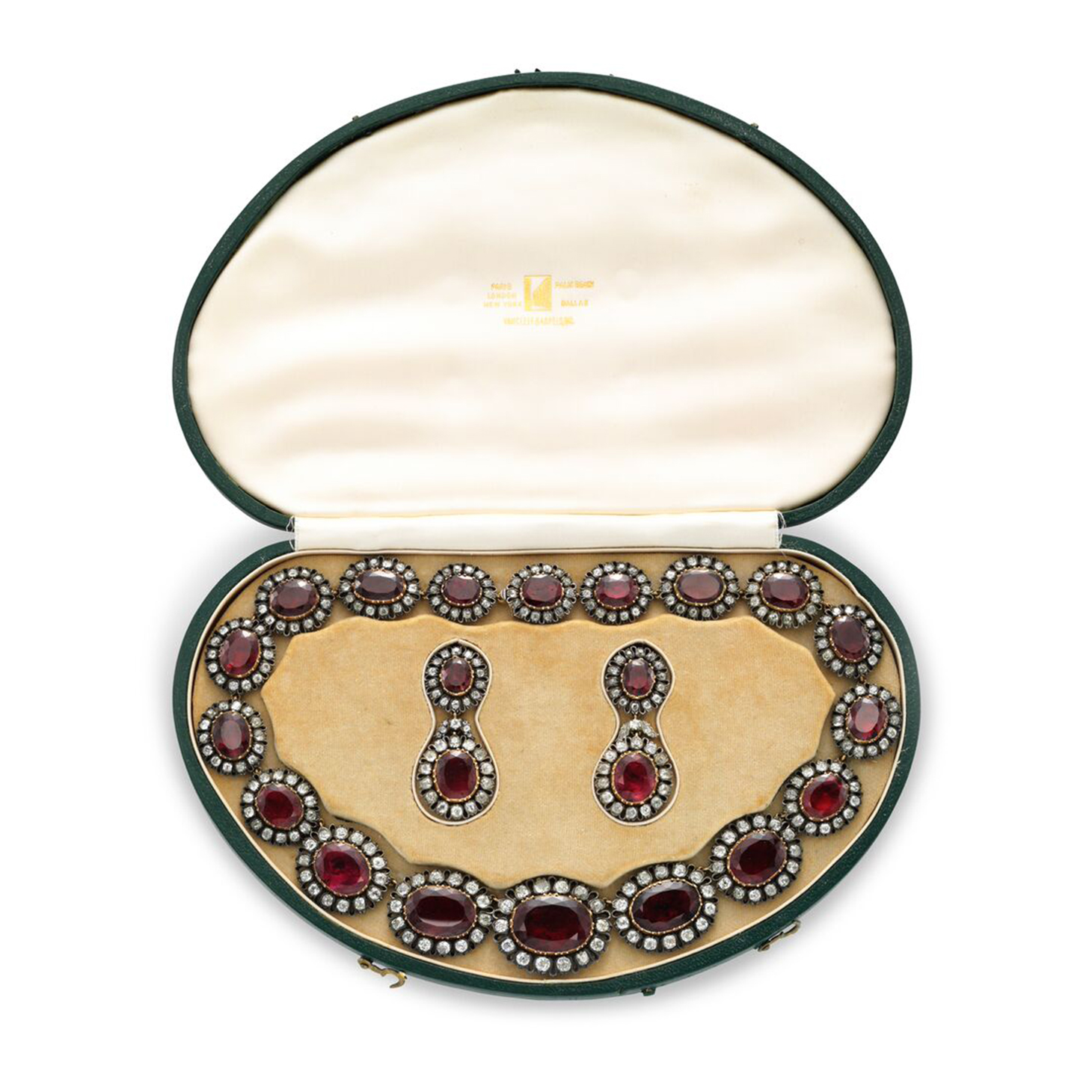 A 19th Century Topaz and Diamond Necklace, with ear pendants en suite
