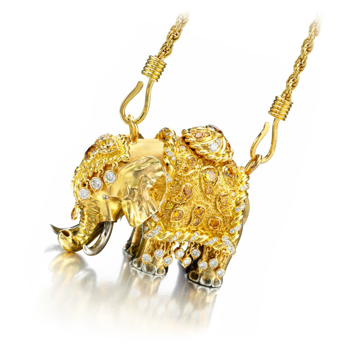 A Colored Diamond and Gold 'Elephant' Necklace, by Rene Boivin, circa 1960