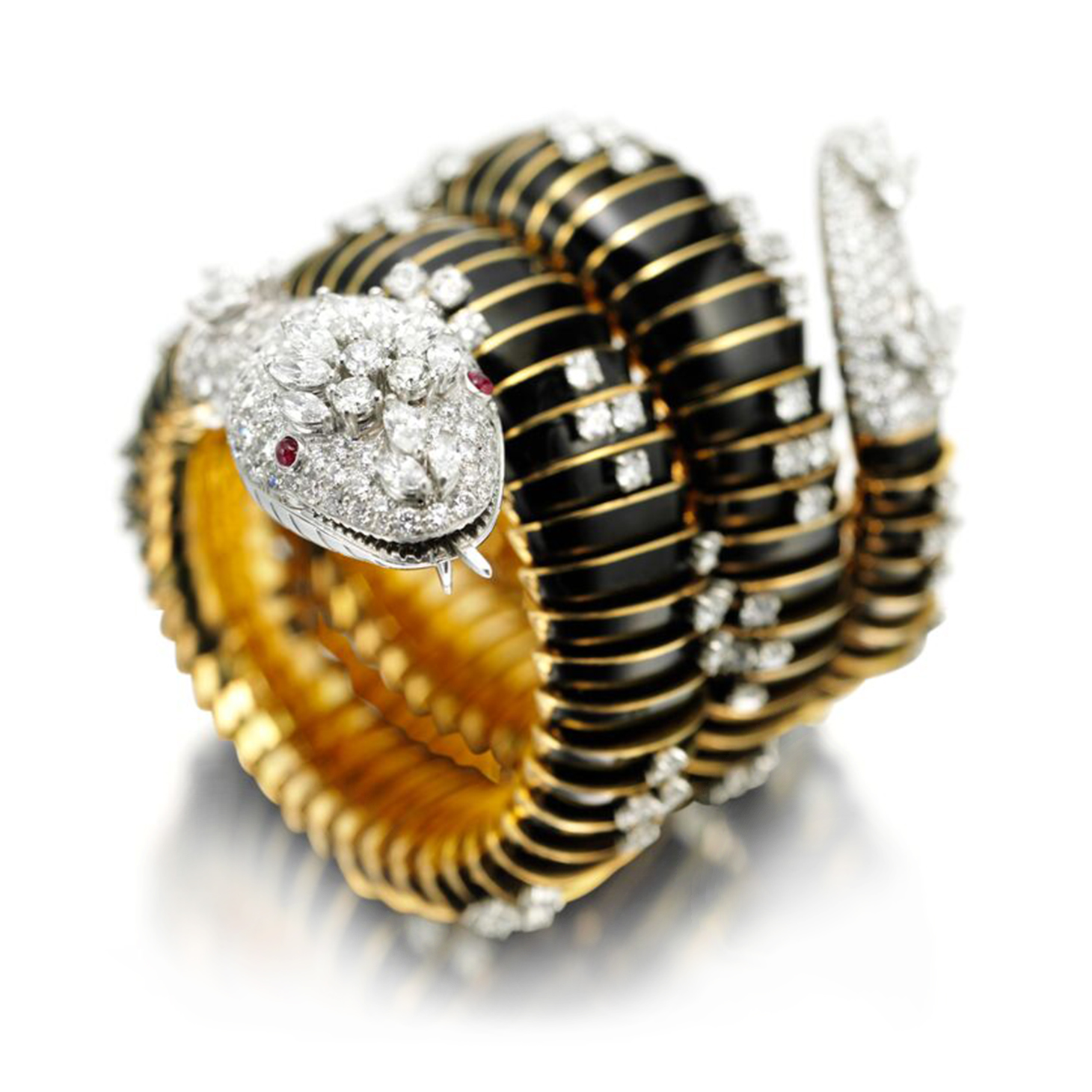 An Enamel, Ruby and Diamond 'Serpenti' Watch Bracelet, by Bulgari, circa 1960