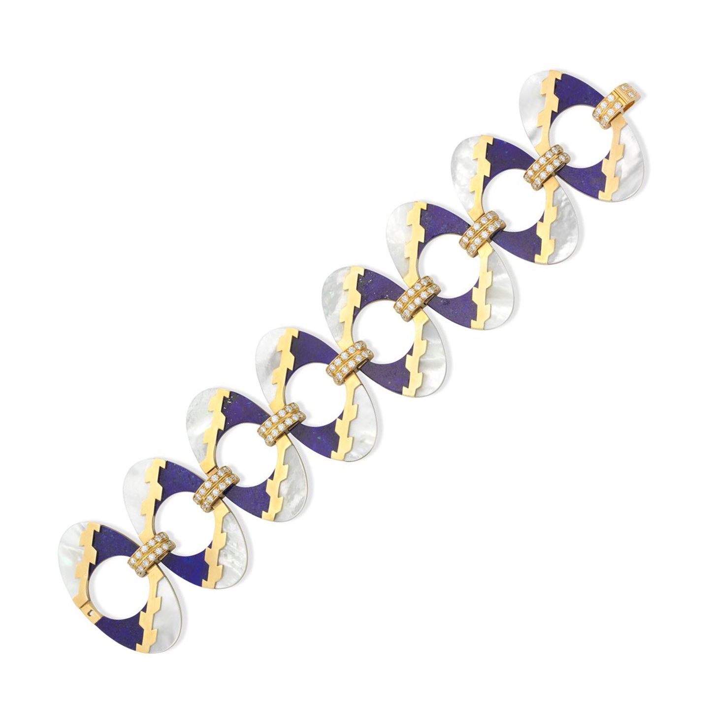 A Lapis Lazuli, Mother of Pearl and Diamond Bracelet, by Bulgari, circa 1960