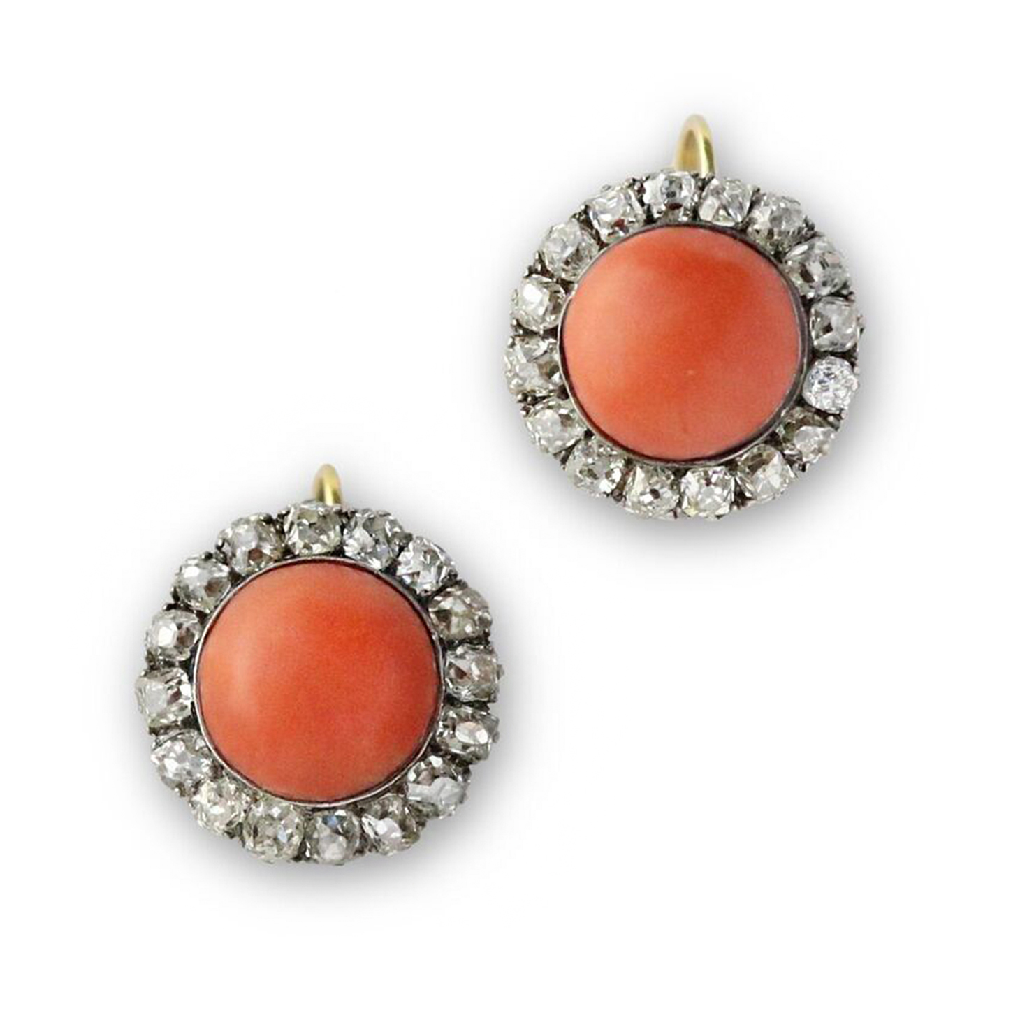 A Pair of Antique Coral and Diamond Earrings