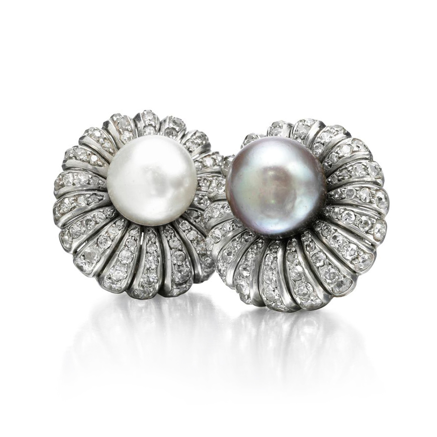 A Pair Of Natural Pearl And Diamond Ear Clips By Suzanne - 