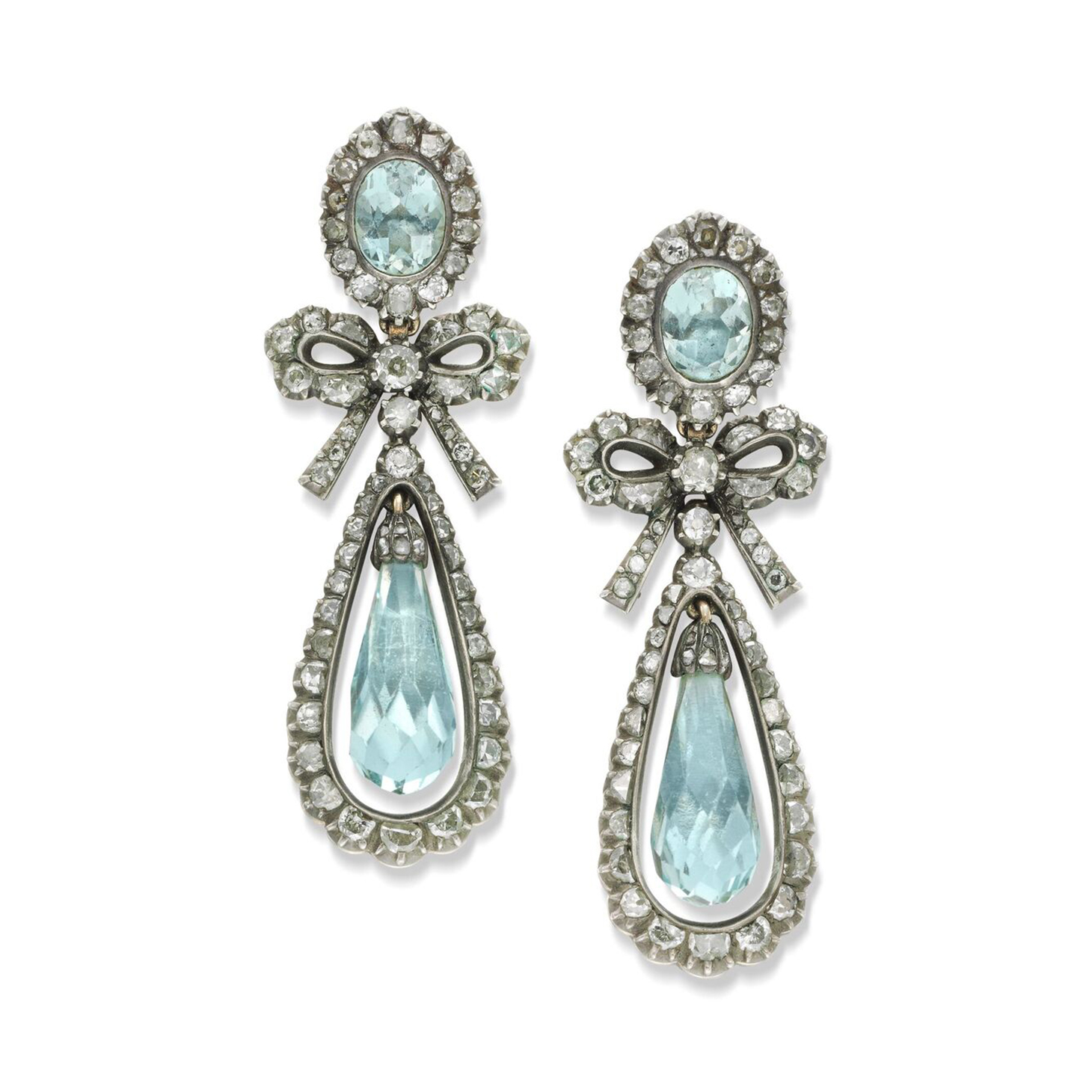 A Pair of late 18th Century Aquamarine and Diamond Ear Pendants, circa 1780