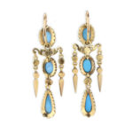 Antique Turquoise and Diamond Chandelier Ear Pendants - FD Gallery