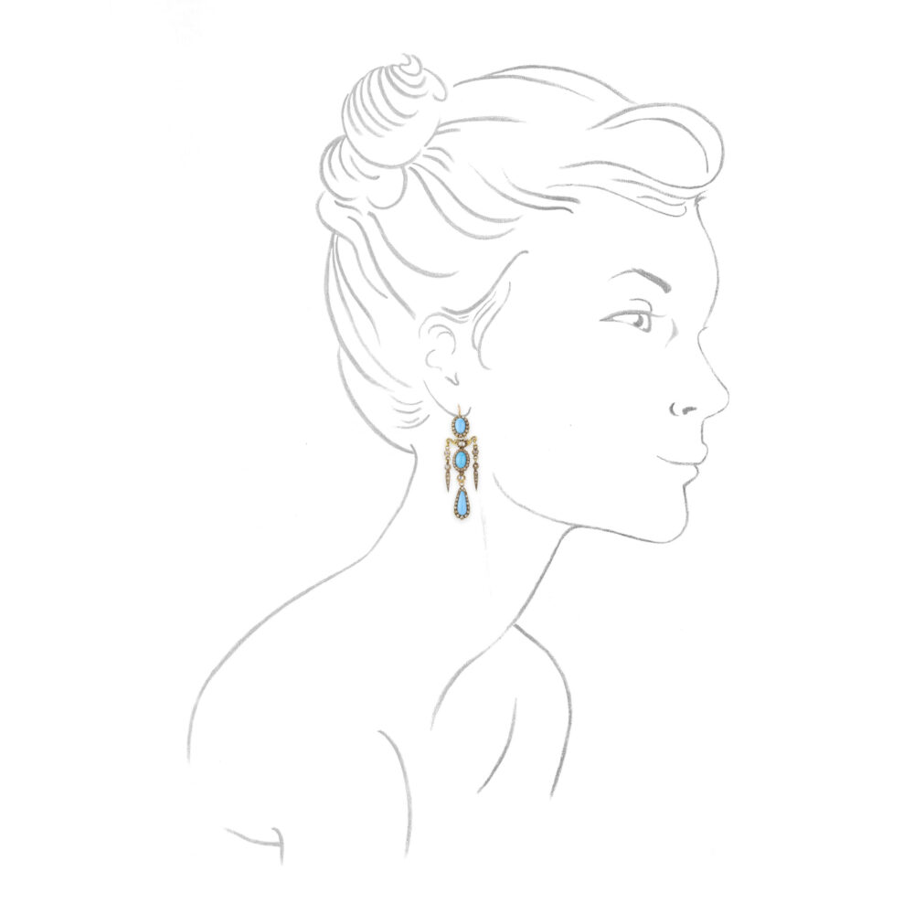 Antique Turquoise and Diamond Chandelier Ear Pendants