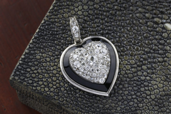 Diamond, Onyx And Platinum Heart Pendant
