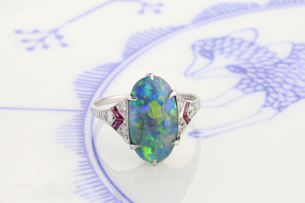 Art Deco Opal, Ruby And Diamond Ring