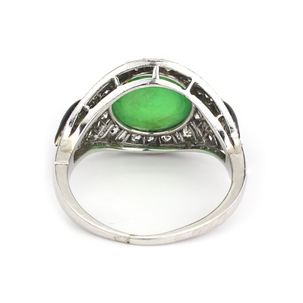 Art Deco Jade, Enamel and Diamond Ring