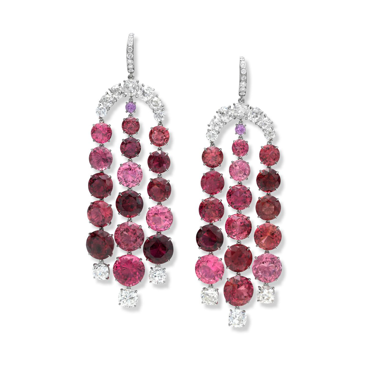 A Pair of Rubellite Tourmaline and Diamond Ear Pendants, by SABBA