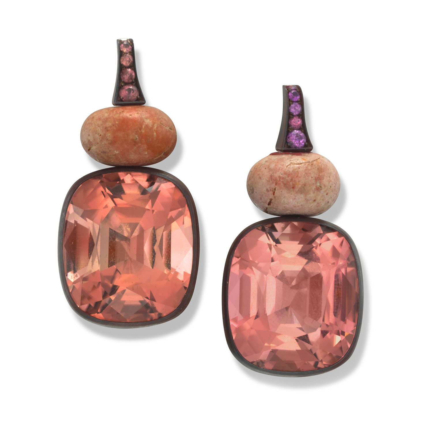 A Pair of Tourmaline, Stone and Pink Sapphire Earrings, by Hemmerle