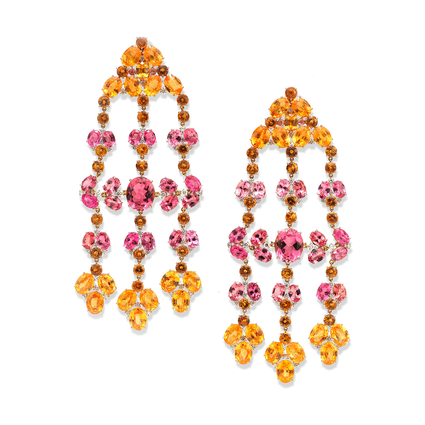 A Pair of Spinel, Garnet, Tourmaline and Diamond Ear Pendants, by SABBA