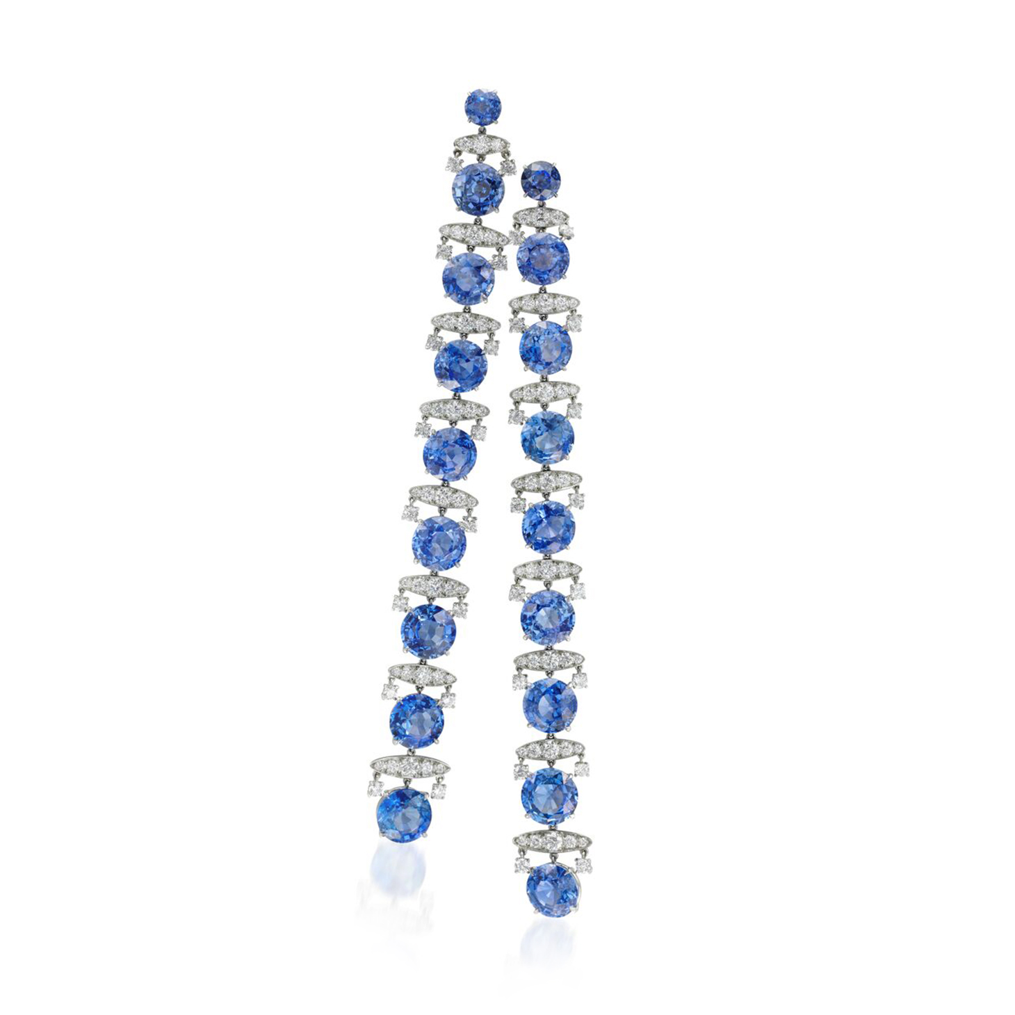 A Pair of Ceylon Sapphire and Diamond Ear Pendants, by SABBA