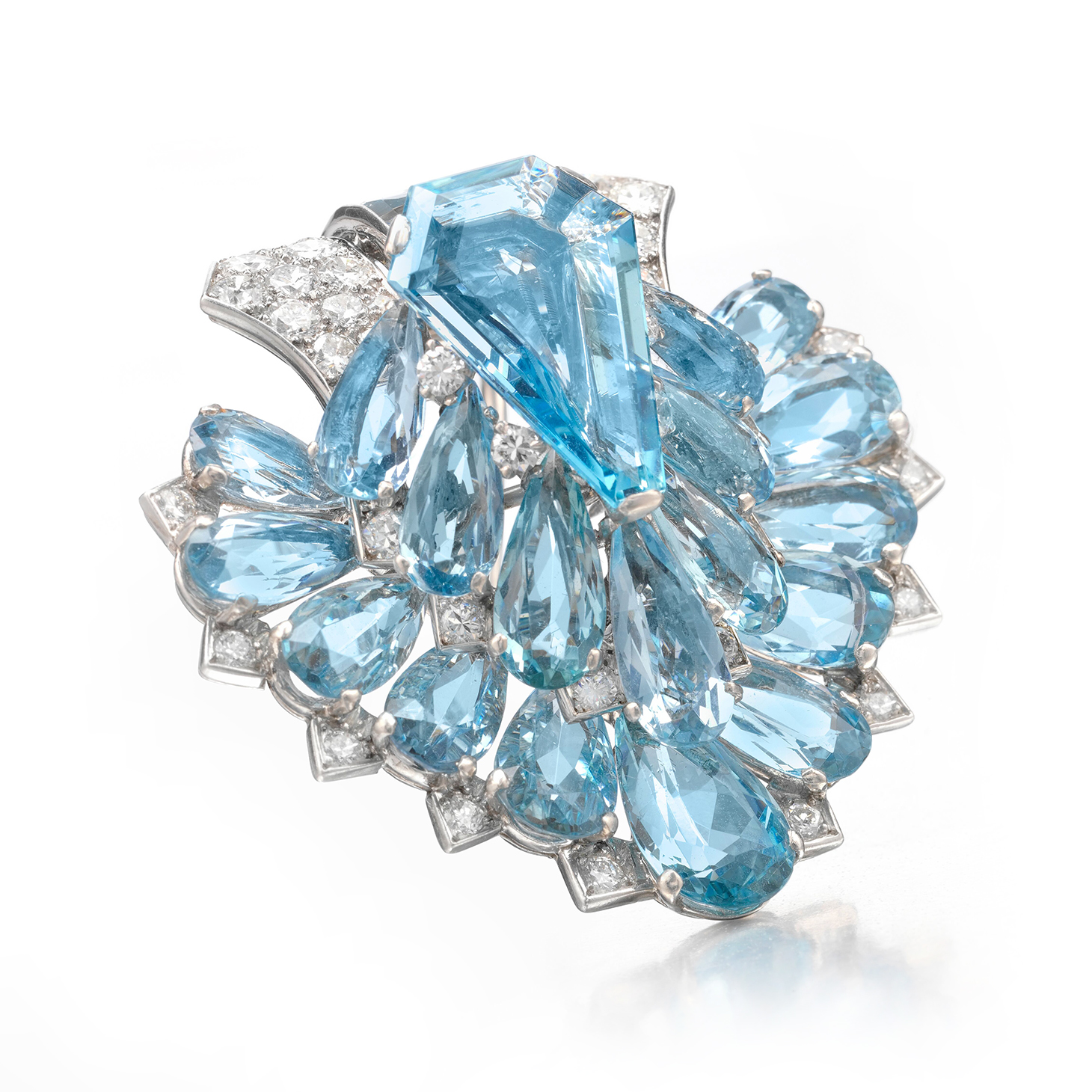 An Important Art Deco Aquamarine and Diamond Clip Brooch, by Cartier, circa 1935