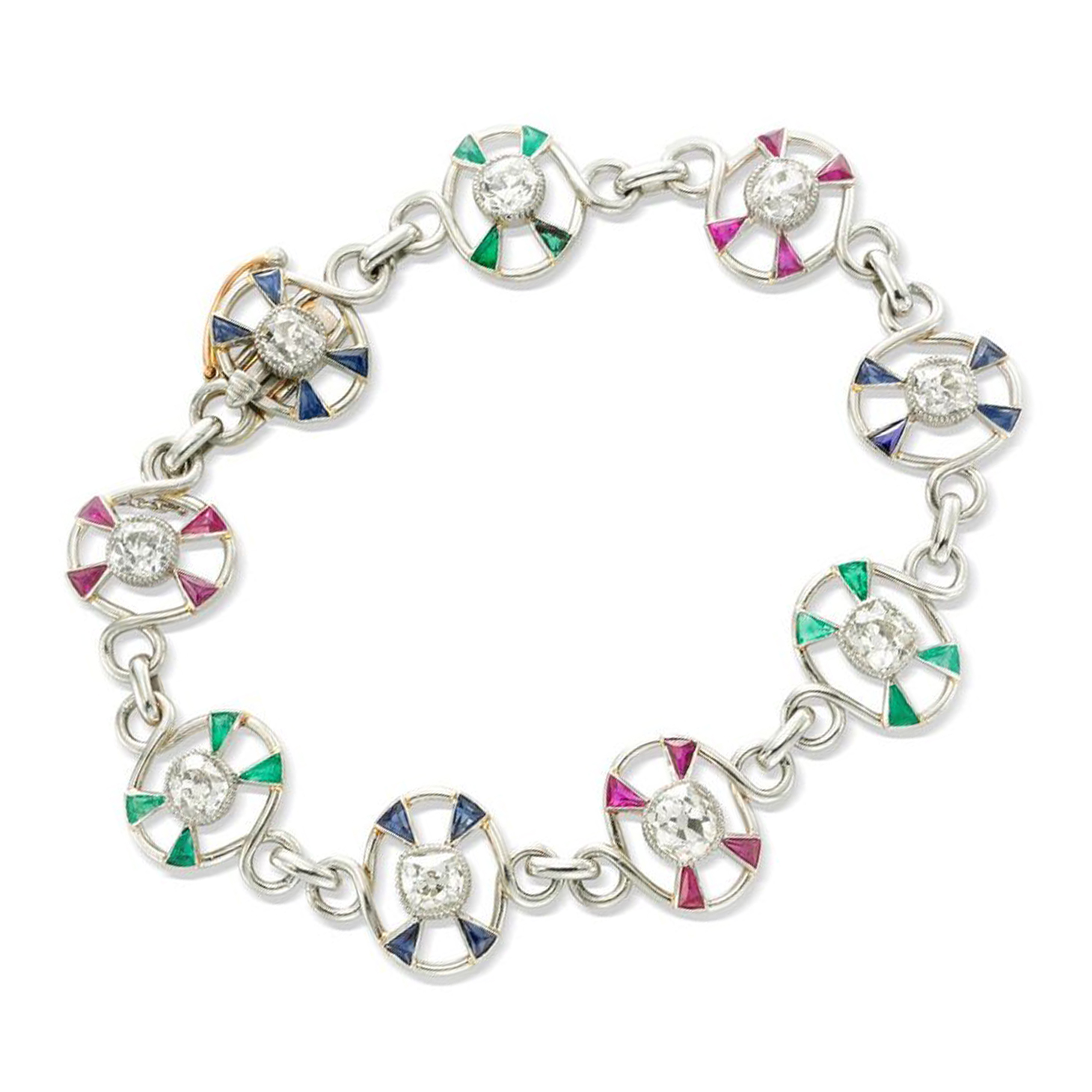 An Early 20th Century Ruby, Emerald, Sapphire and Diamond Bracelet