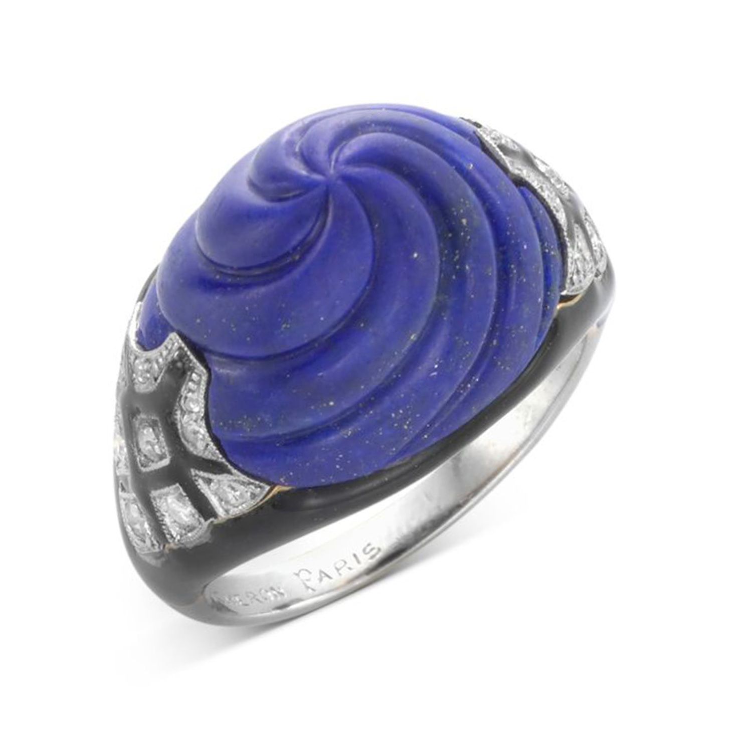 An Art Deco Lapis Lazuli, Enamel and Diamond Ring, by Boucheron, circa 1925