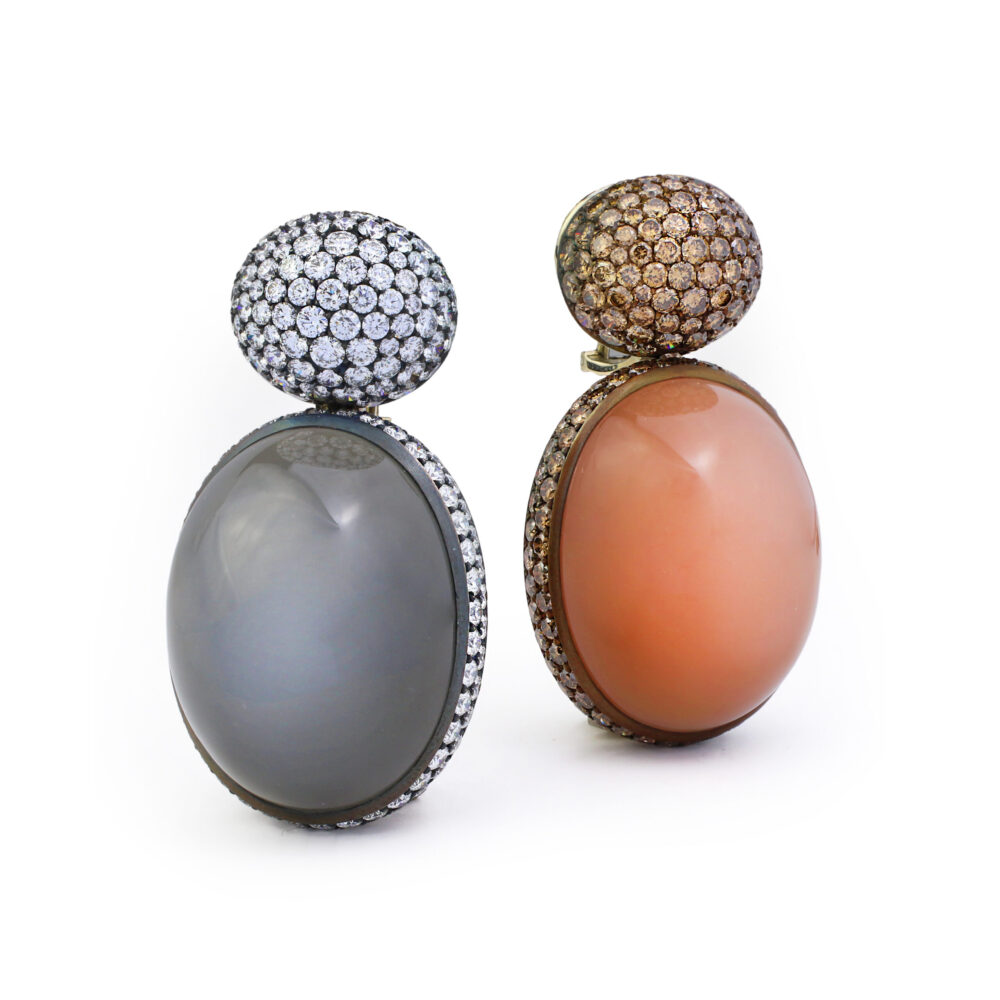 Hemmerle Moonstone and Diamond Ear Pendants