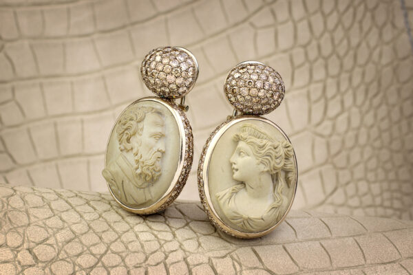 Hemmerle Lava Cameo And Colored Diamond Ear Pendants