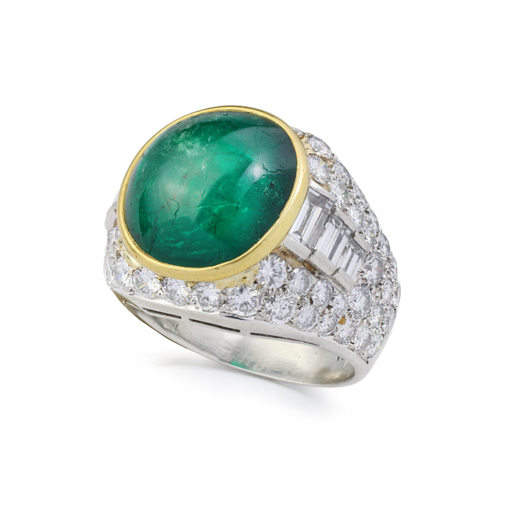 Bulgari ‘Trombino’ Cabochon Emerald and Diamond Ring