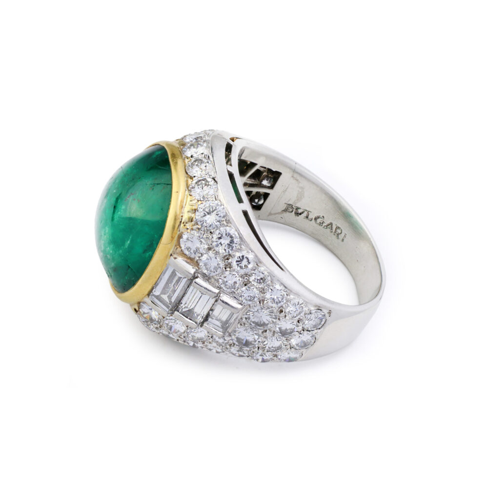 Bulgari ‘Trombino’ Cabochon Emerald and Diamond Ring