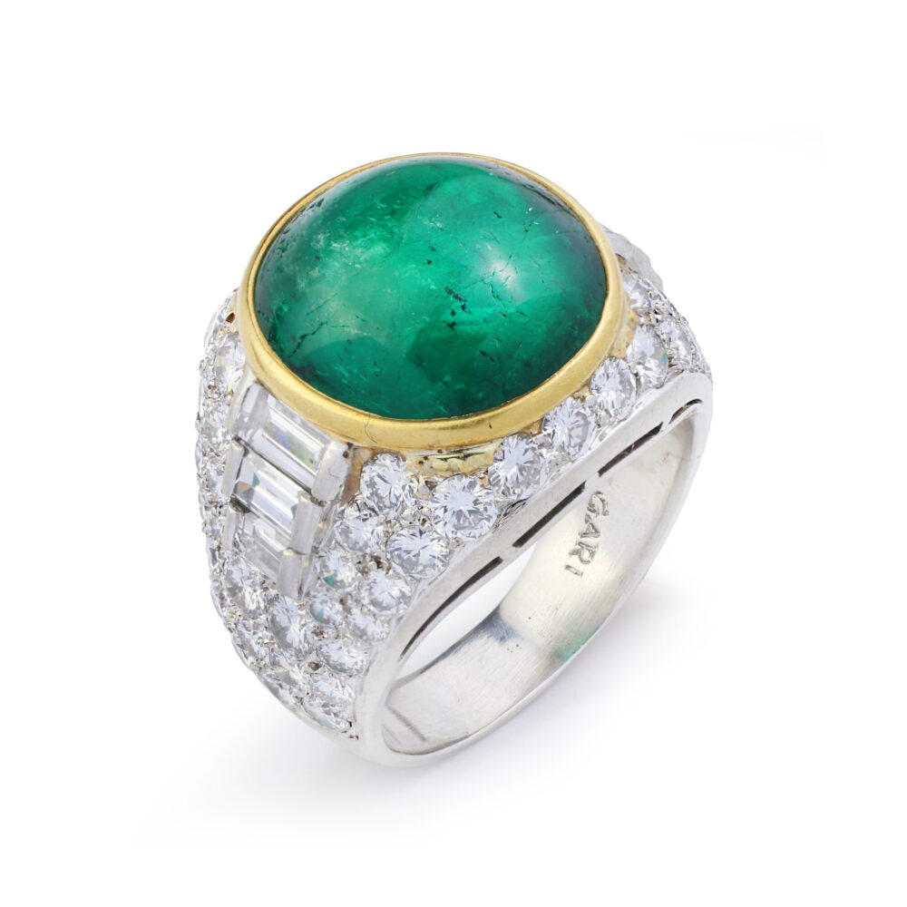 Bulgari ‘Trombino’ Cabochon Emerald and Diamond Ring