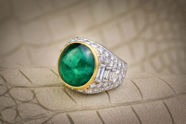 Bulgari ‘Trombino’ Cabochon Emerald And Diamond Ring