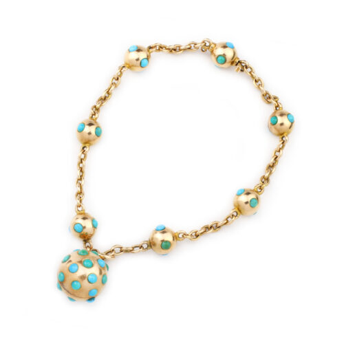 Antique Turquoise and Gold Locket Charm Bracelet