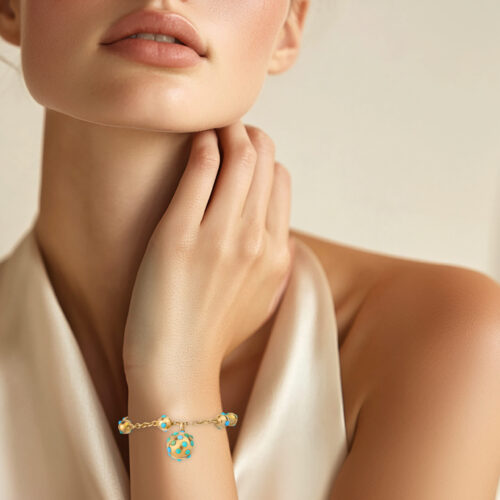 Antique Turquoise and Gold Locket Charm Bracelet