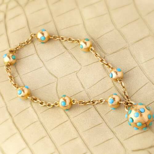 Antique Turquoise and Gold Locket Charm Bracelet