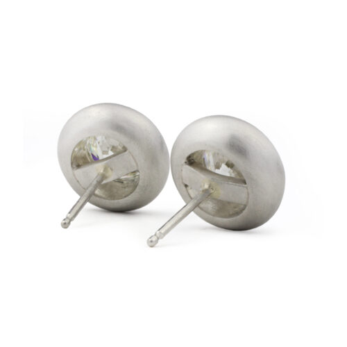 Round Diamond and Brushed Platinum Stud Earrings