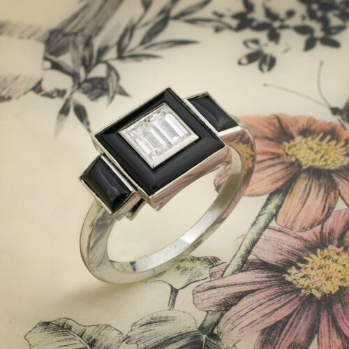 Onyx and Diamond Set Ring
