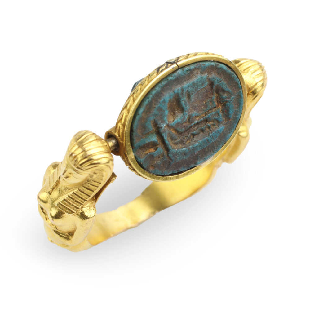 An Egyptian Revival Faience and Gold Ring