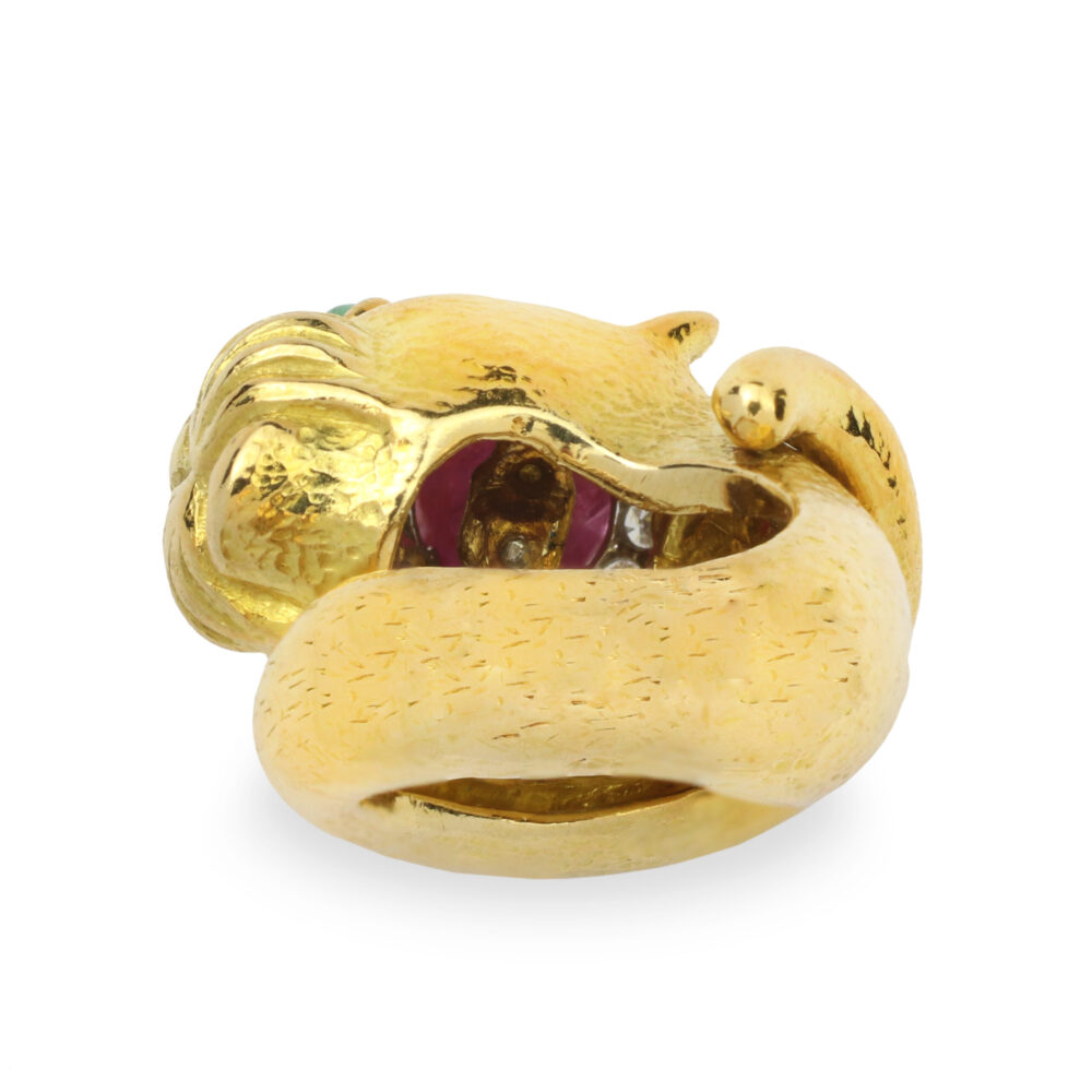 David Webb Multi Gem and Gold Panther Ring