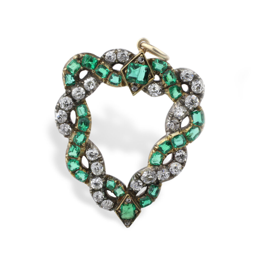 An Emerald and Diamond Heart Pendant
