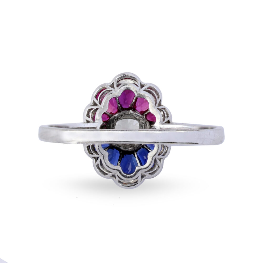 An Art Deco Diamond, Sapphire and Ruby Ring