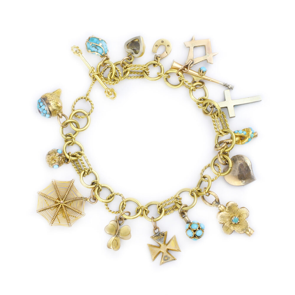 Turquoise and Gold Charm Bracelet