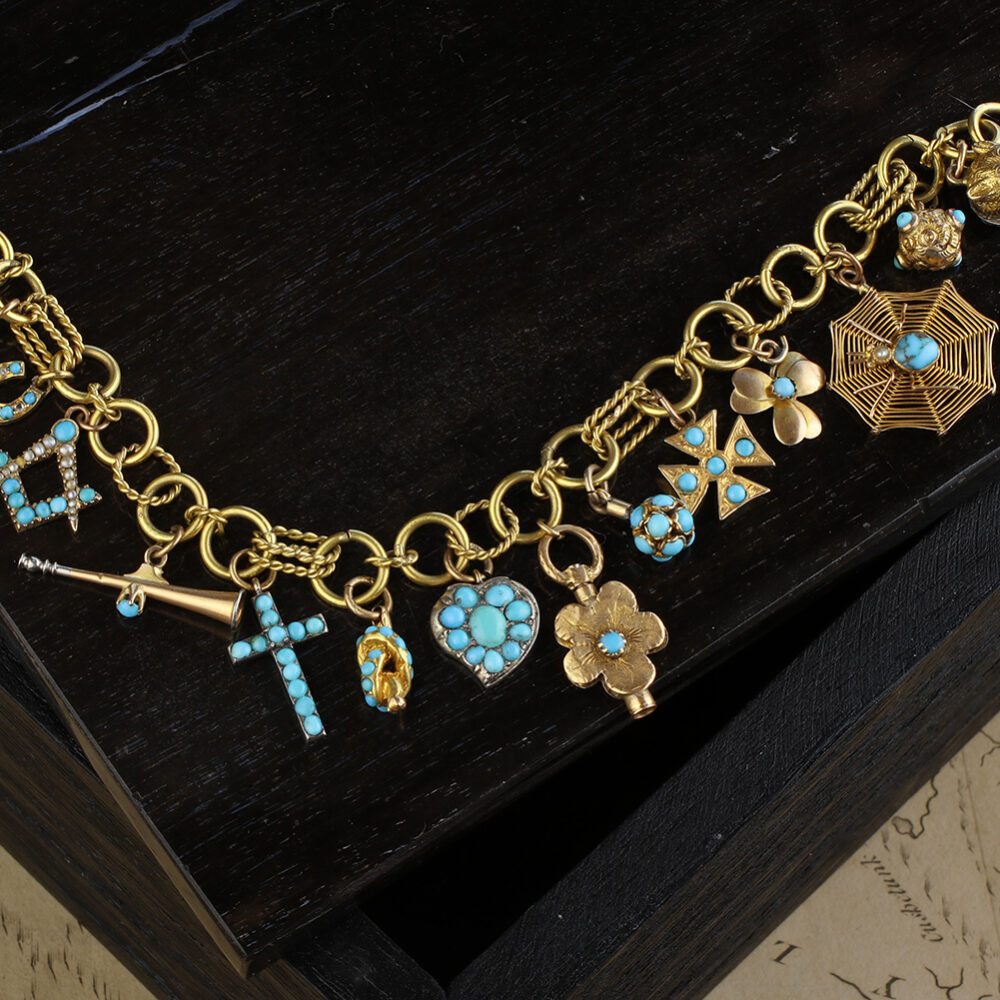 Turquoise and Gold Charm Bracelet
