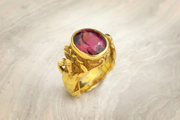 Classical Revival Garnet And 18k Gold Ring